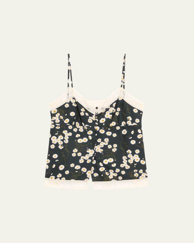 Toi Floral-Print Lace Trim Cami